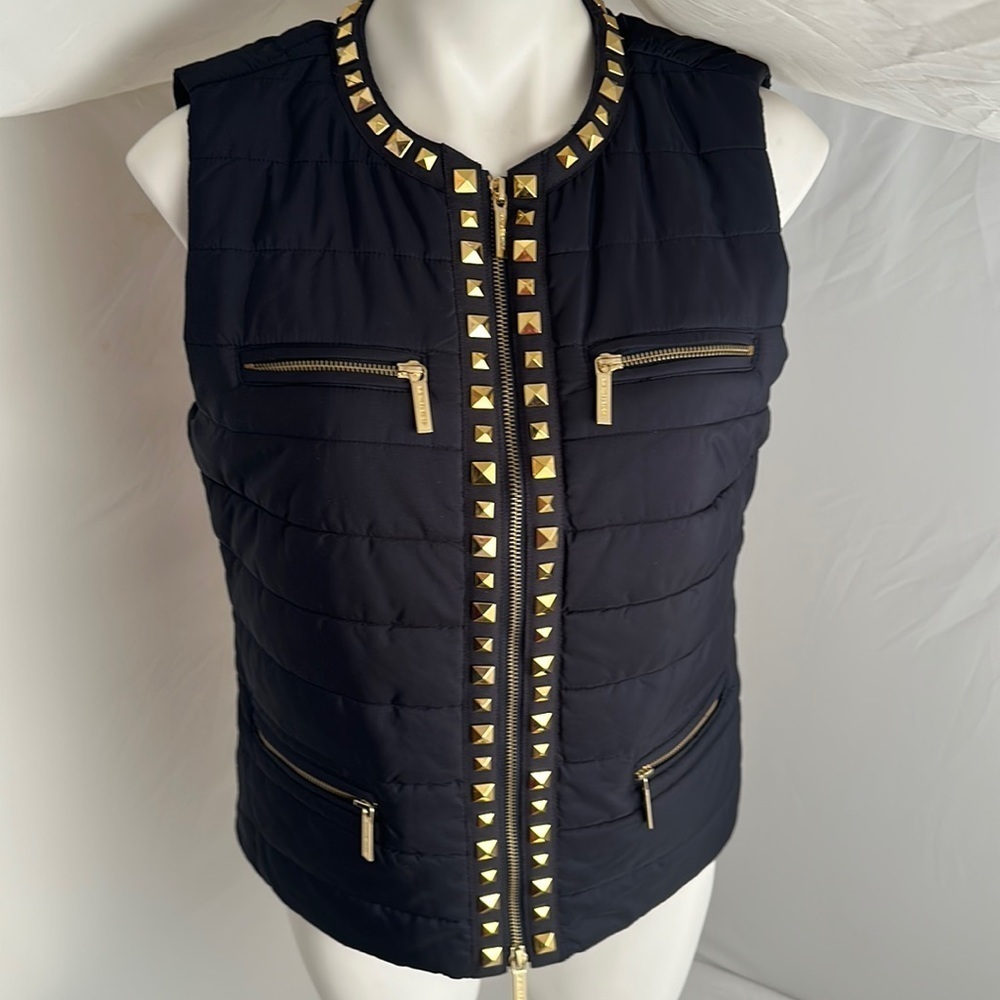 MICHAEL Michael Kors black quilted vest gold studs and hardware